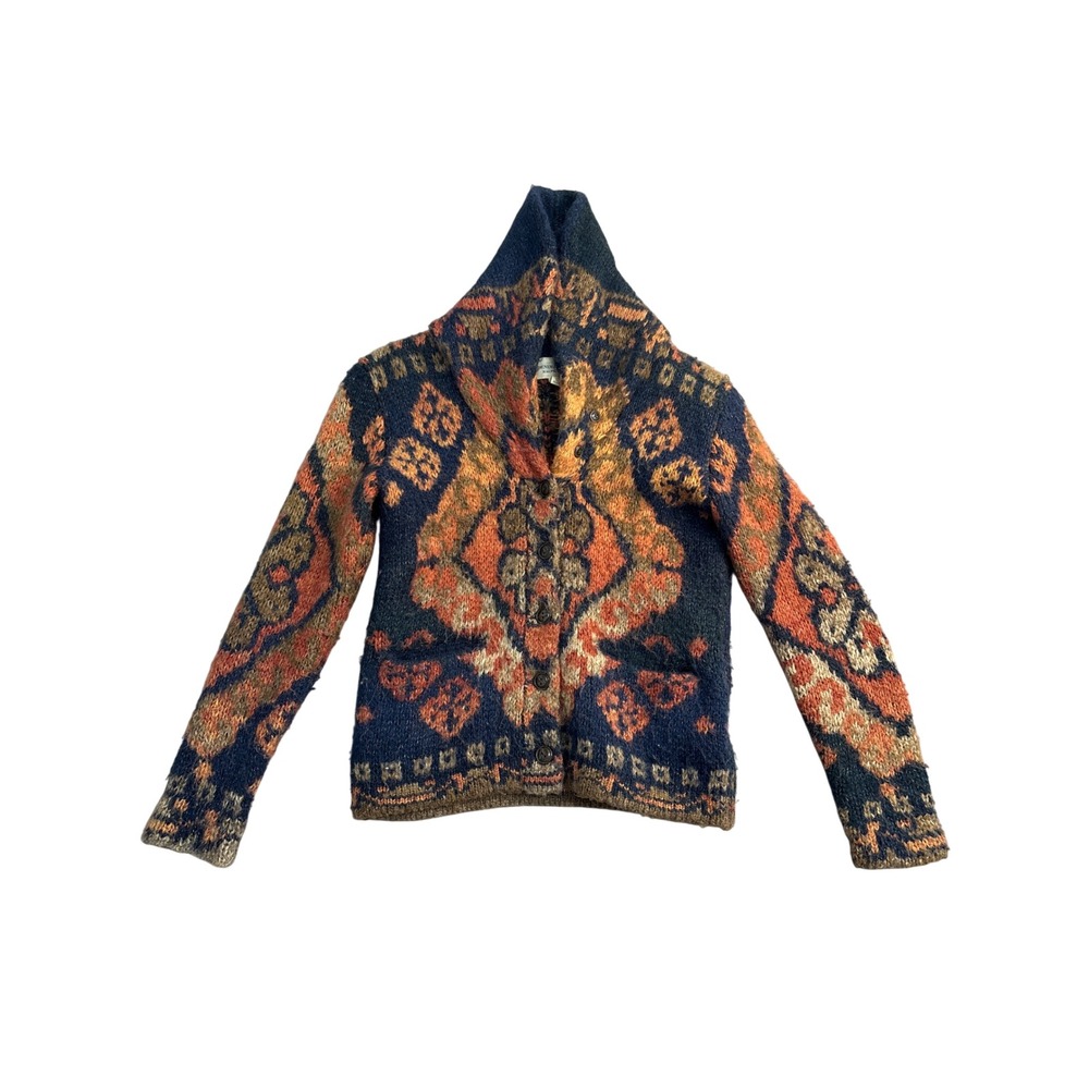 Denim & Supply Ralph Lauren Southwestern Wool Alpaca Cardigan XS Navy Orange